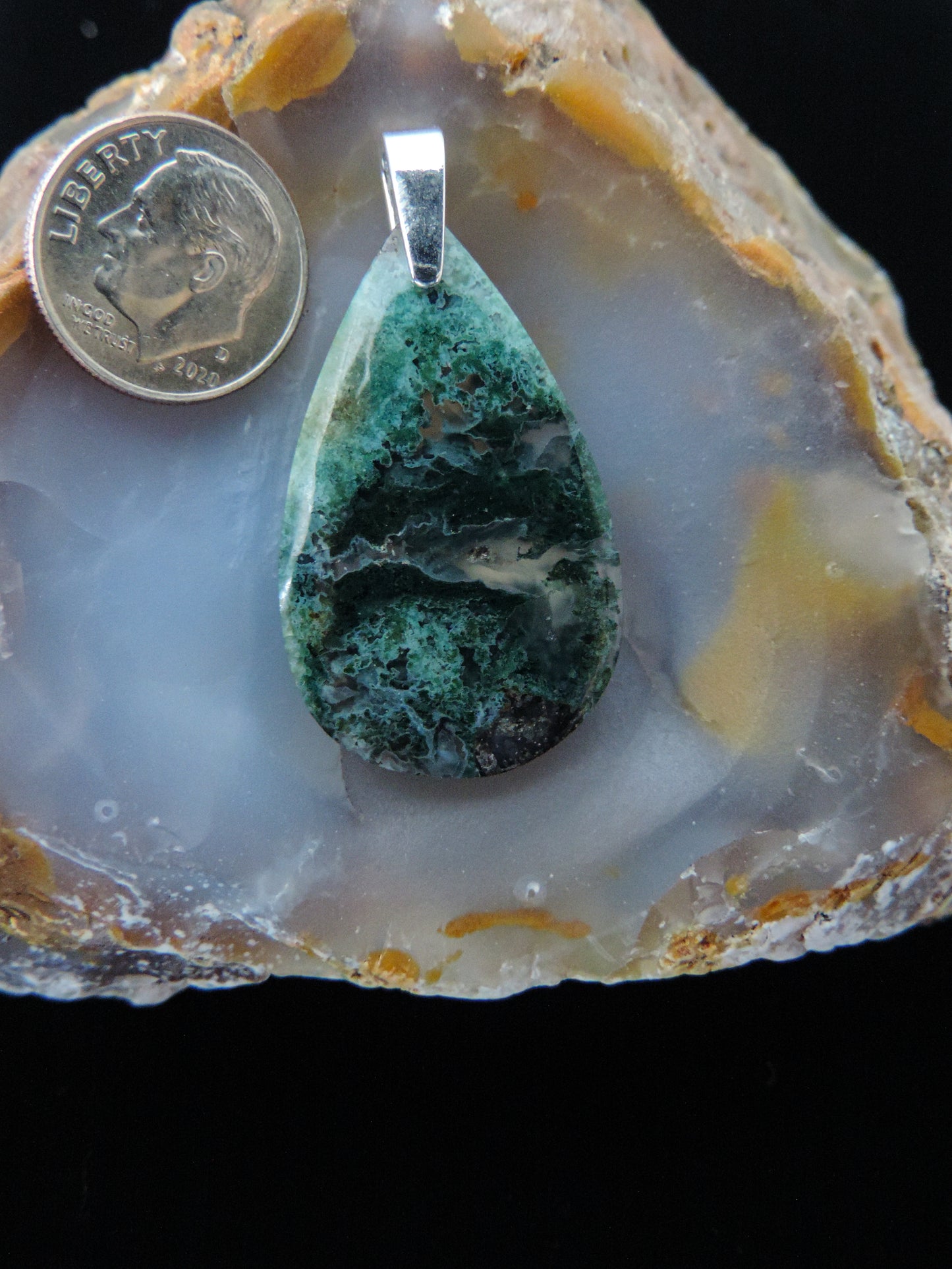 Green Moss Agate from West Java. Indonesian Agates exhibit a wide variety of colors and amazing complexity. No two agates are exactly alike, each one being a unique and beautiful creation! Agates with multiple bands of color are known as fortification agates, those with dendritic or moss looking inclusions are referred to as moss agate