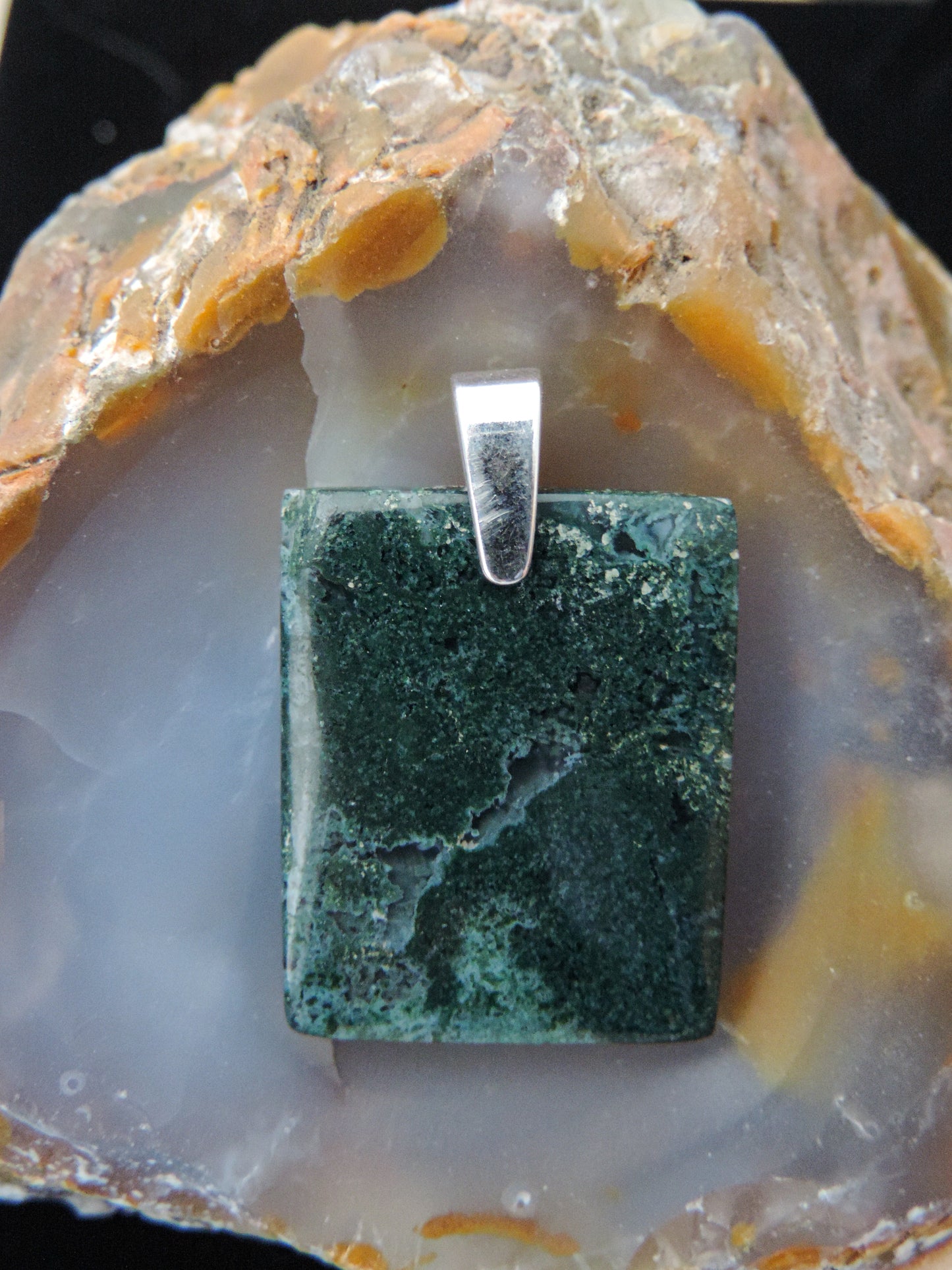 Find your perfect Indonesian Green Moss Agate Pendant on our store! The pendant bail is authentic 925 sterling silver.
