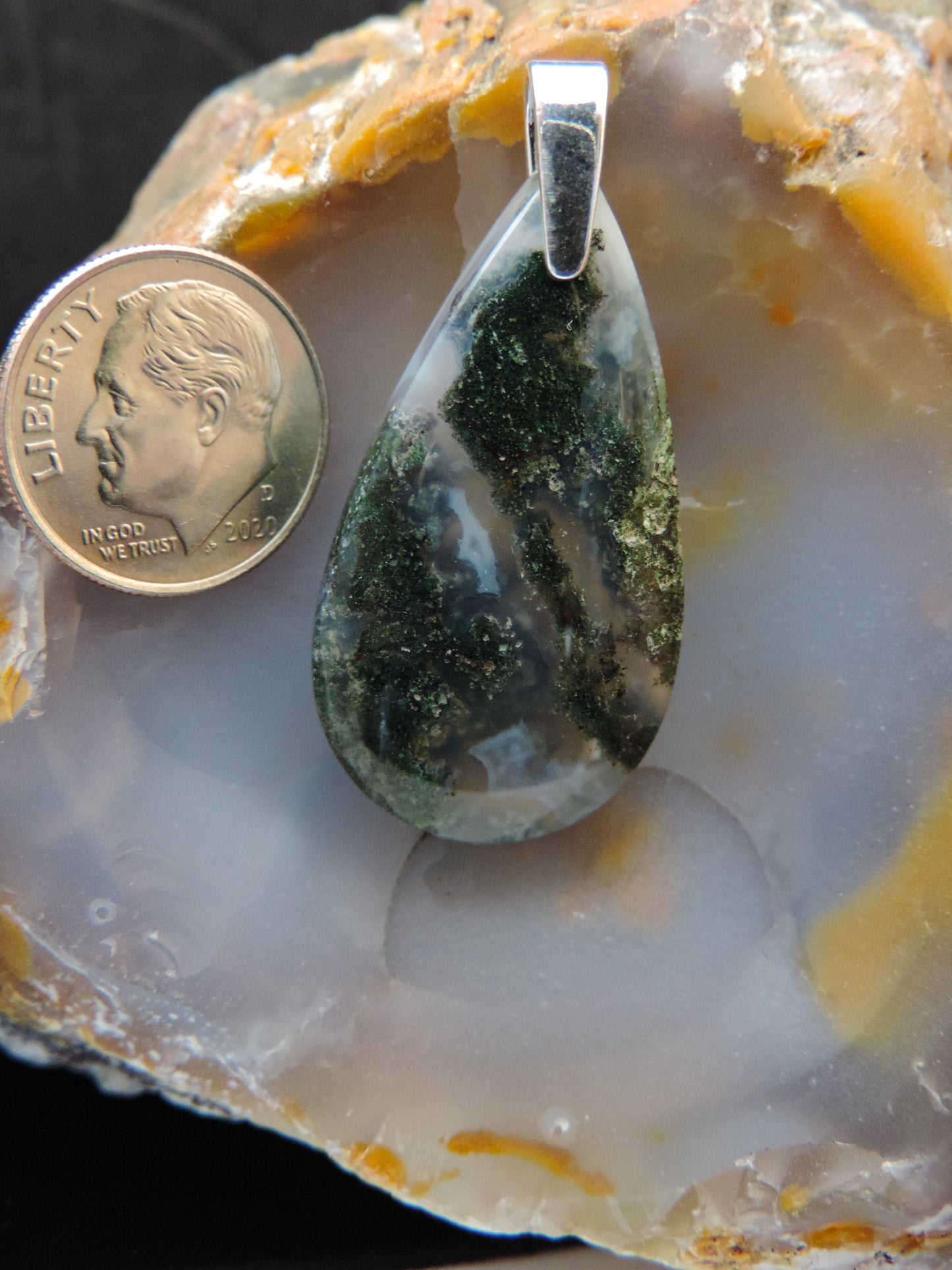 Find your perfect Indonesian Green Moss Agate & Sterling Silver Pendant on our store! The pendant bail is authentic 925 sterling silver.