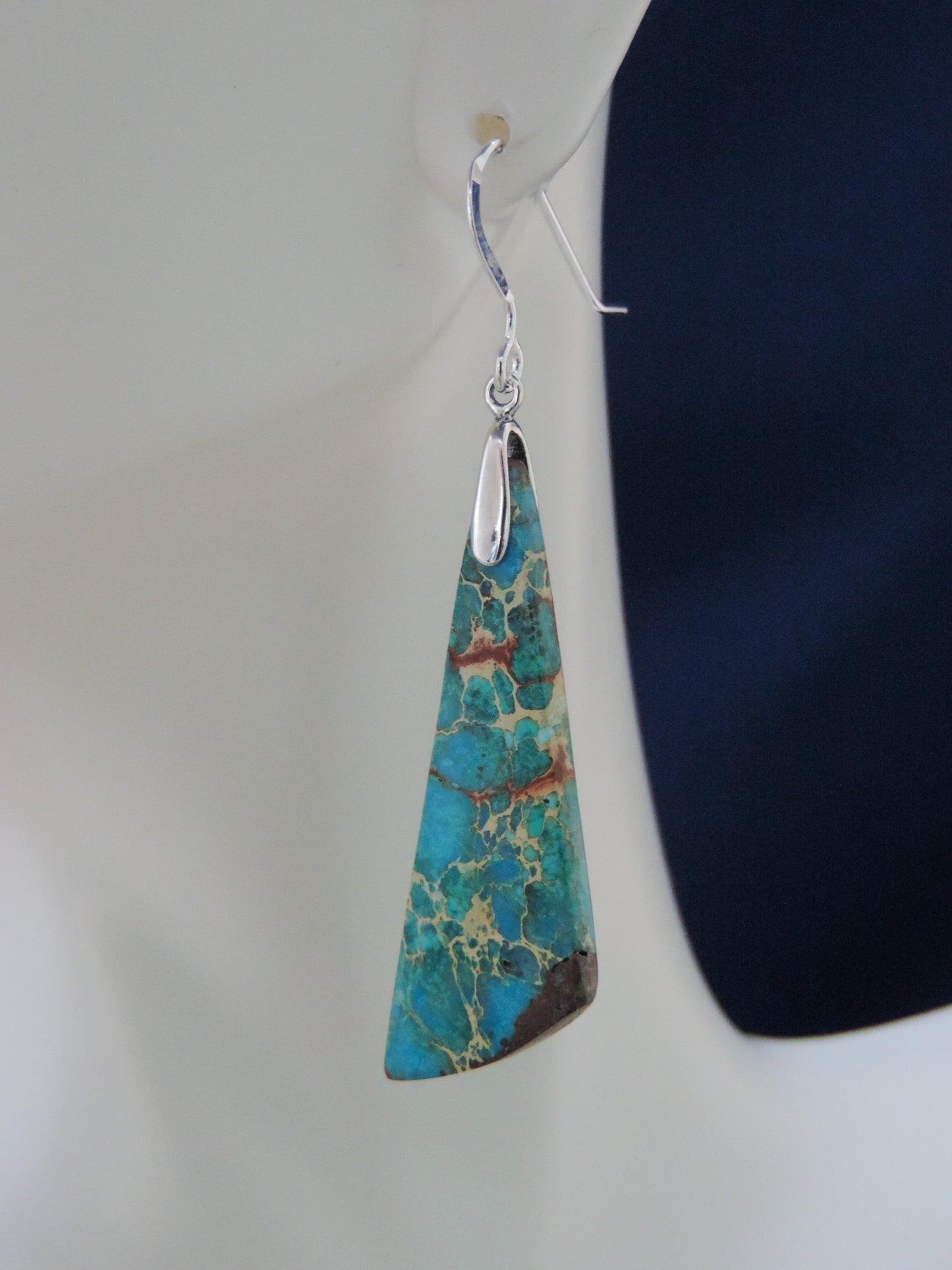 Jasper earrings are an opaque variety of chalcedony (agate), and comes in a multitude of colors with unique patterns and habits. Like agate, the names of various jaspers come from their color, their pattern, or from a place name, such as Indonesian Sea Sediment. So many wonderful options to choose from. Pick your favorite earrings and enjoy! The bail and earring wire are authentic 925 sterling silver. Our hand crafted jewelry is photographed