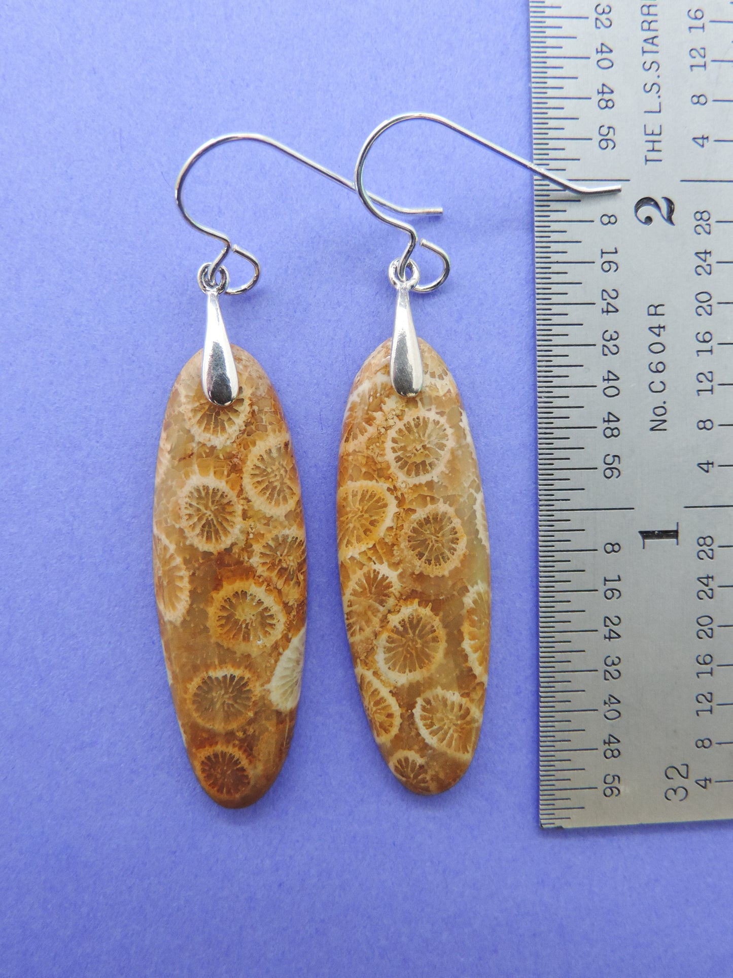 Choose your favorite fossil coral earrings and you’ll be wearing a wonder of the ocean! Our hand crafted jewelry earrings are photographed next to a ruler for size. This stone is a natural color, no dyes or heat treatment have been used. It was photographed without filters on automatic setting in natural light;