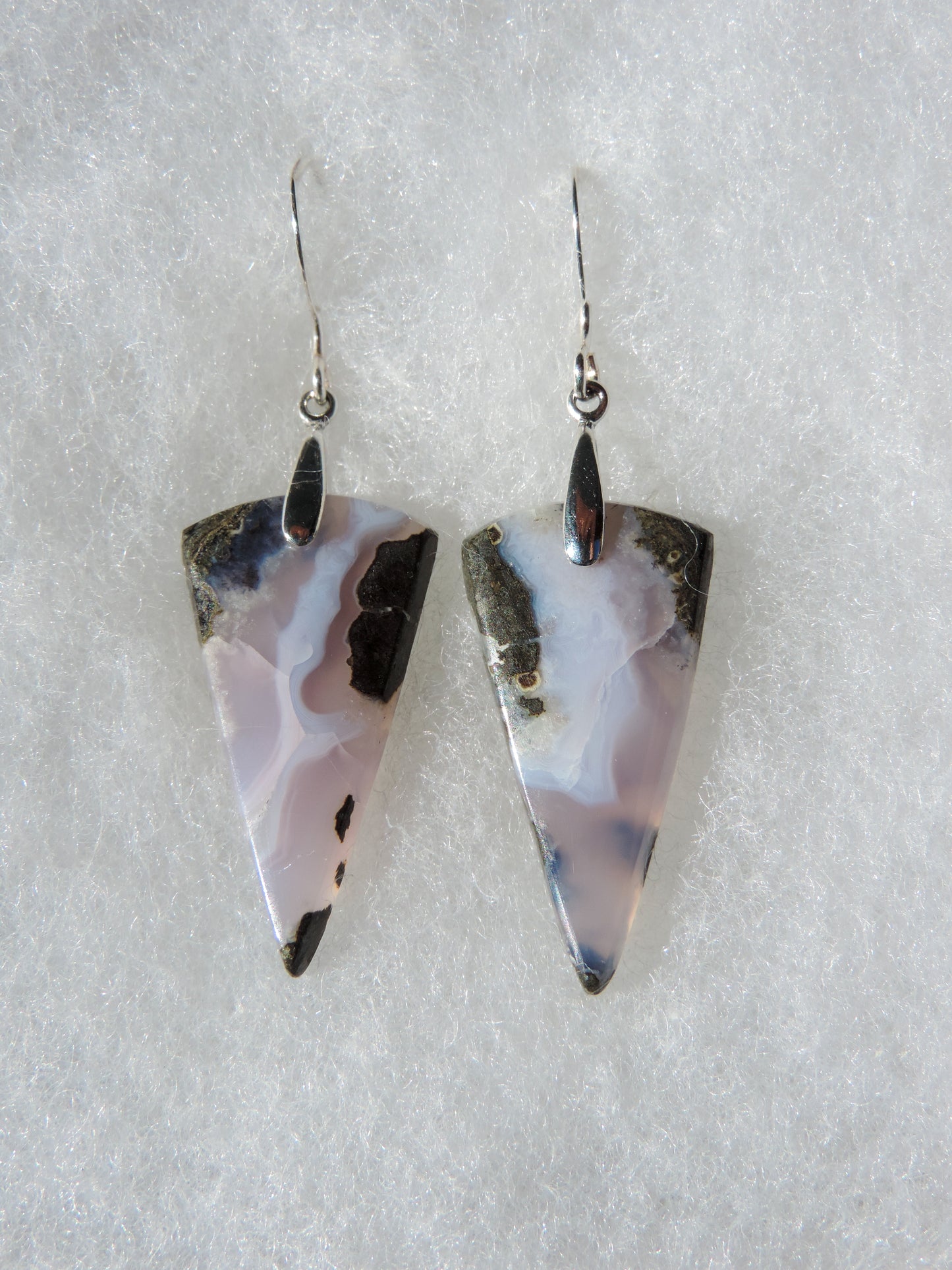 Purple Moss Agate & Sterling Silver Earrings. Purple gemstones hold significant and powerful spiritual qualities. Purple has been associated with wealth, passion, ambition, magic, awareness, mystery, tranquility, inspiration, understanding, calmness and wisdom to name a few.