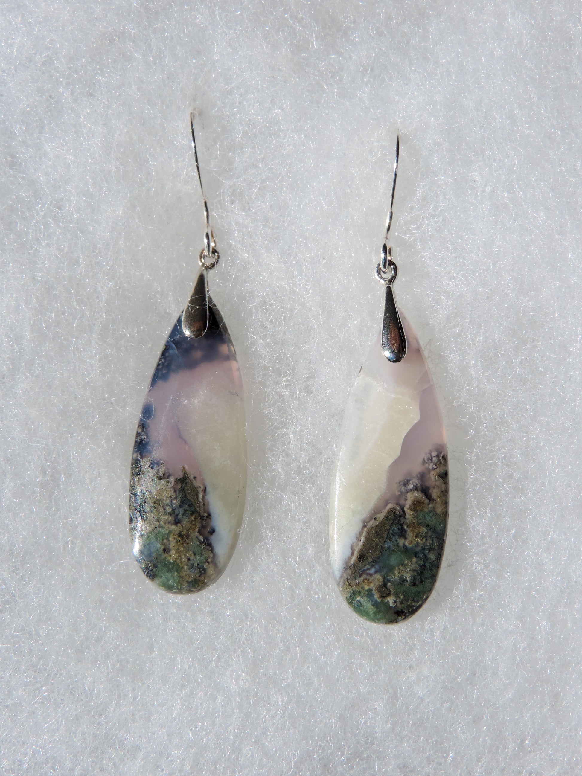 Purple Moss Agate & Sterling Silver Earrings  Purple gemstones hold significant and powerful spiritual qualities.  Purple has been associated with wealth, passion, ambition, magic, awareness, mystery, tranquility, inspiration, understanding, calmness and wisdom to name a few.