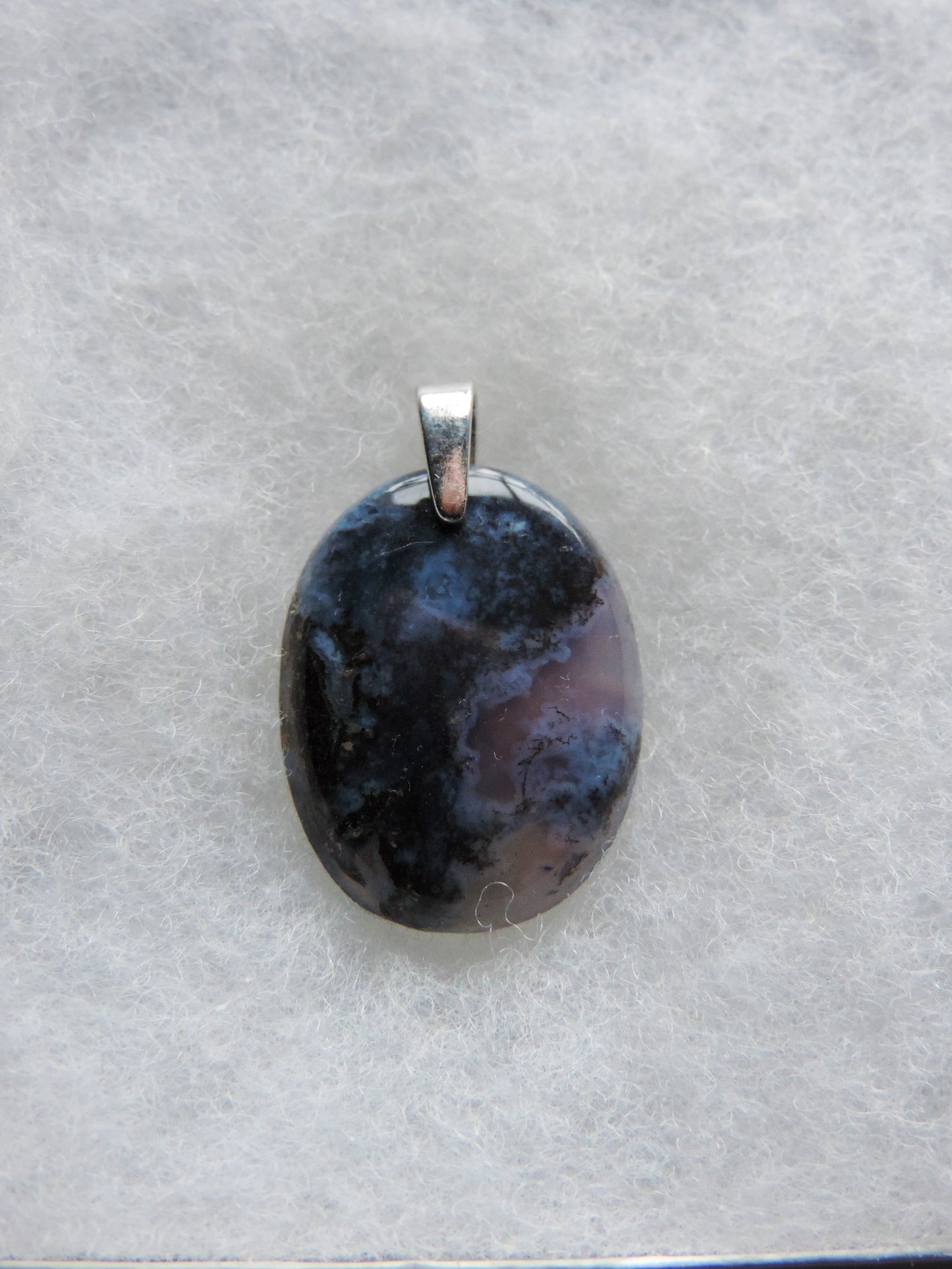 Purple Moss Agate & Sterling Silver Pendant. Purple gemstones hold significant and powerful spiritual qualities. Purple has been associated with wealth, passion, ambition, magic, awareness, mystery, tranquility, inspiration, understanding, calmness and wisdom to name a few.