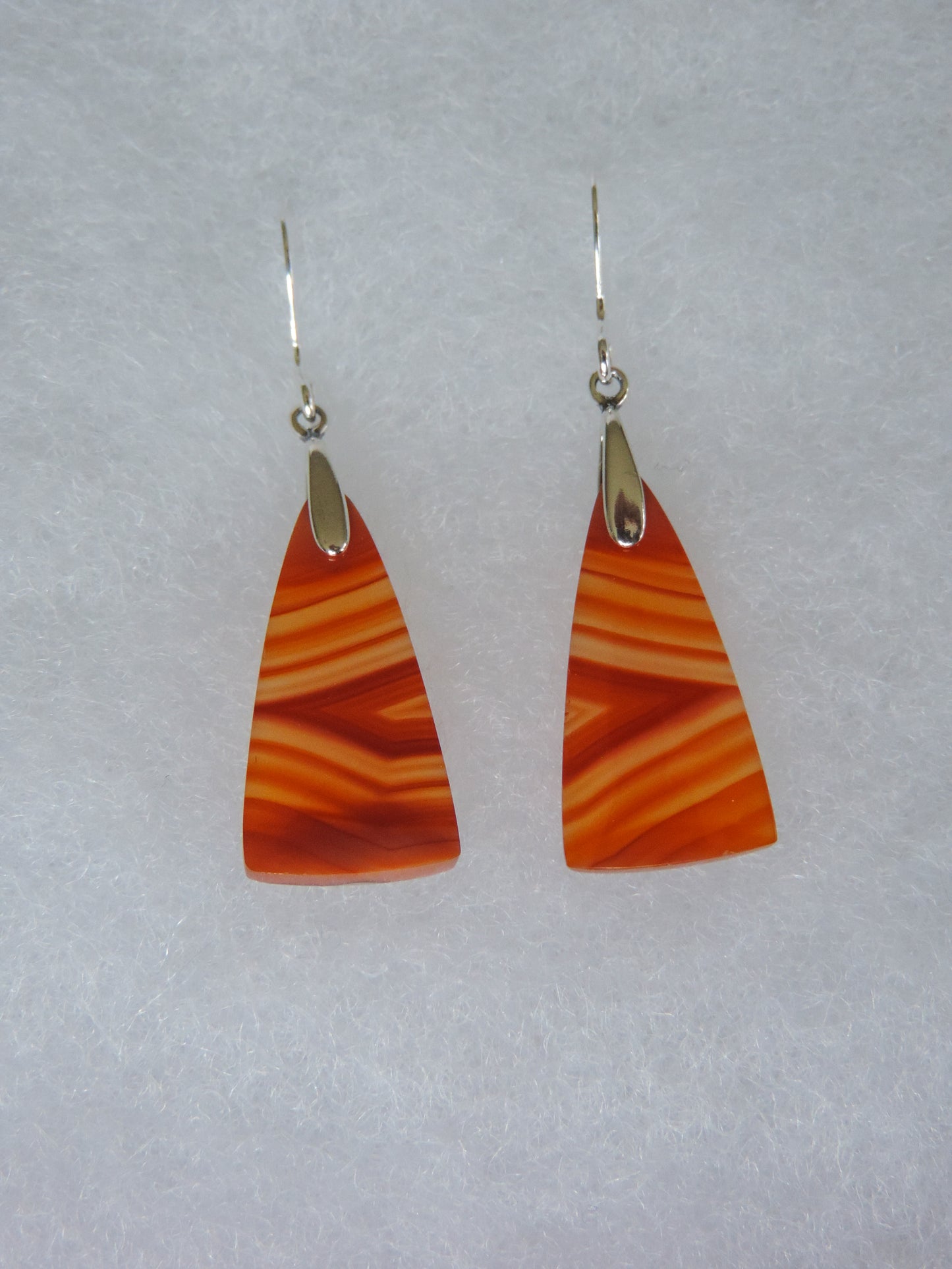 Carnelian Agate & Sterling Silver Earrings.  Indonesian Agates exhibit a wide variety of colors and amazing complexity.  No two agates are exactly alike, each one being a unique and beautiful creation!