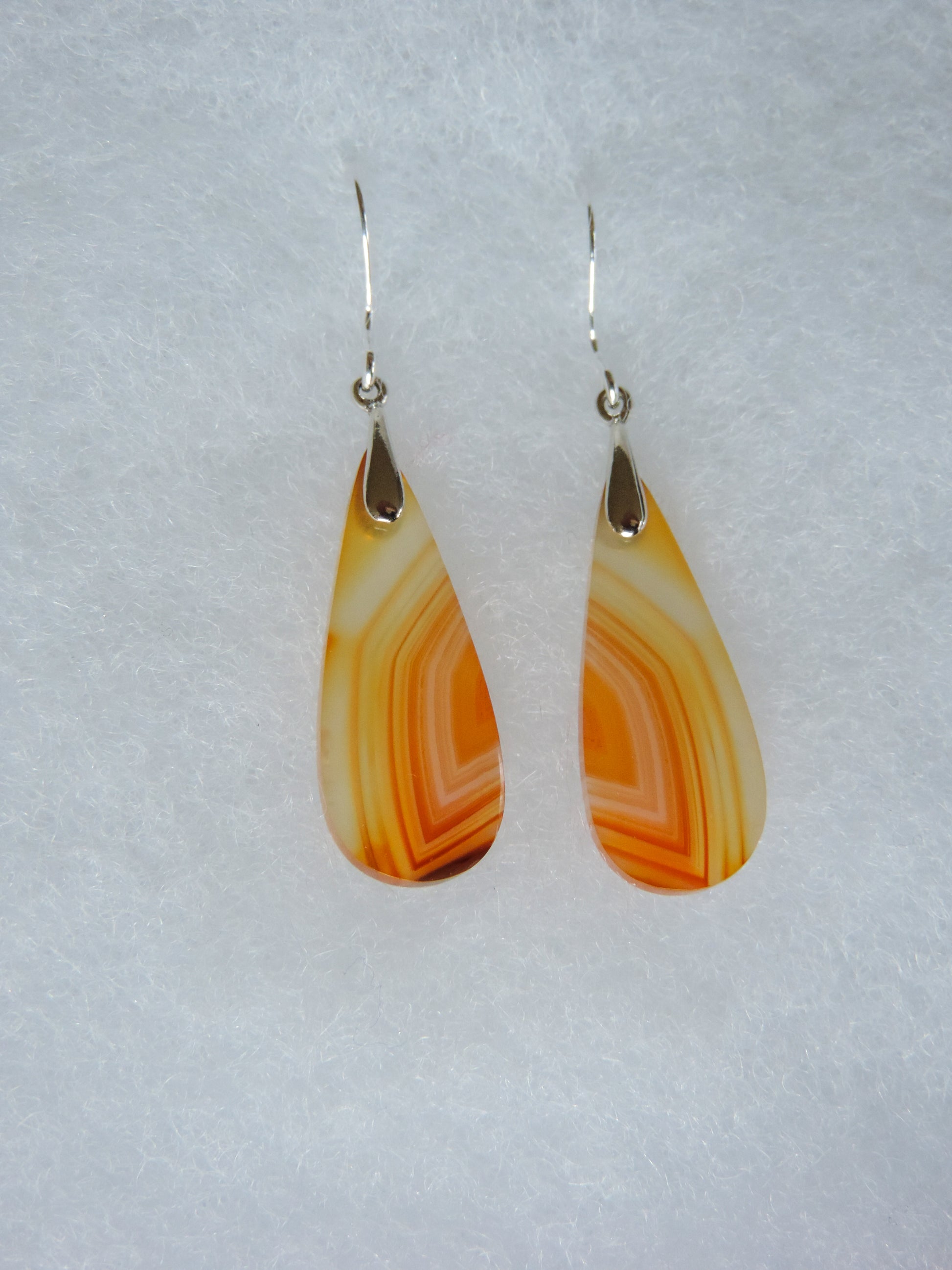 Carnelian Agate & Sterling Silver Earrings.  Indonesian Carnelian Agate Earrings exhibit a wide variety of colors and amazing complexity.  No two agates are exactly alike, each one being a unique and beautiful creation!