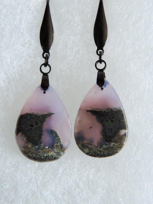 Purple Moss Agate Earrings.  Purple gemstones hold significant and powerful spiritual qualities.  Purple has been associated with wealth, passion, ambition, magic, awareness, mystery, tranquility, inspiration, understanding, calmness and wisdom to name a few.