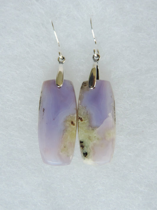 Purple Moss Agate & Sterling Silver Earrings.  Purple gemstones hold significant and powerful spiritual qualities.  Purple has been associated with wealth, passion, ambition, magic, awareness, mystery, tranquility, inspiration, understanding, calmness and wisdom to name a few.  Throughout history, the spiritual meanings and properties of purple gemstones have always been positive as they were known to bring forth the purest aspirations of human kind.