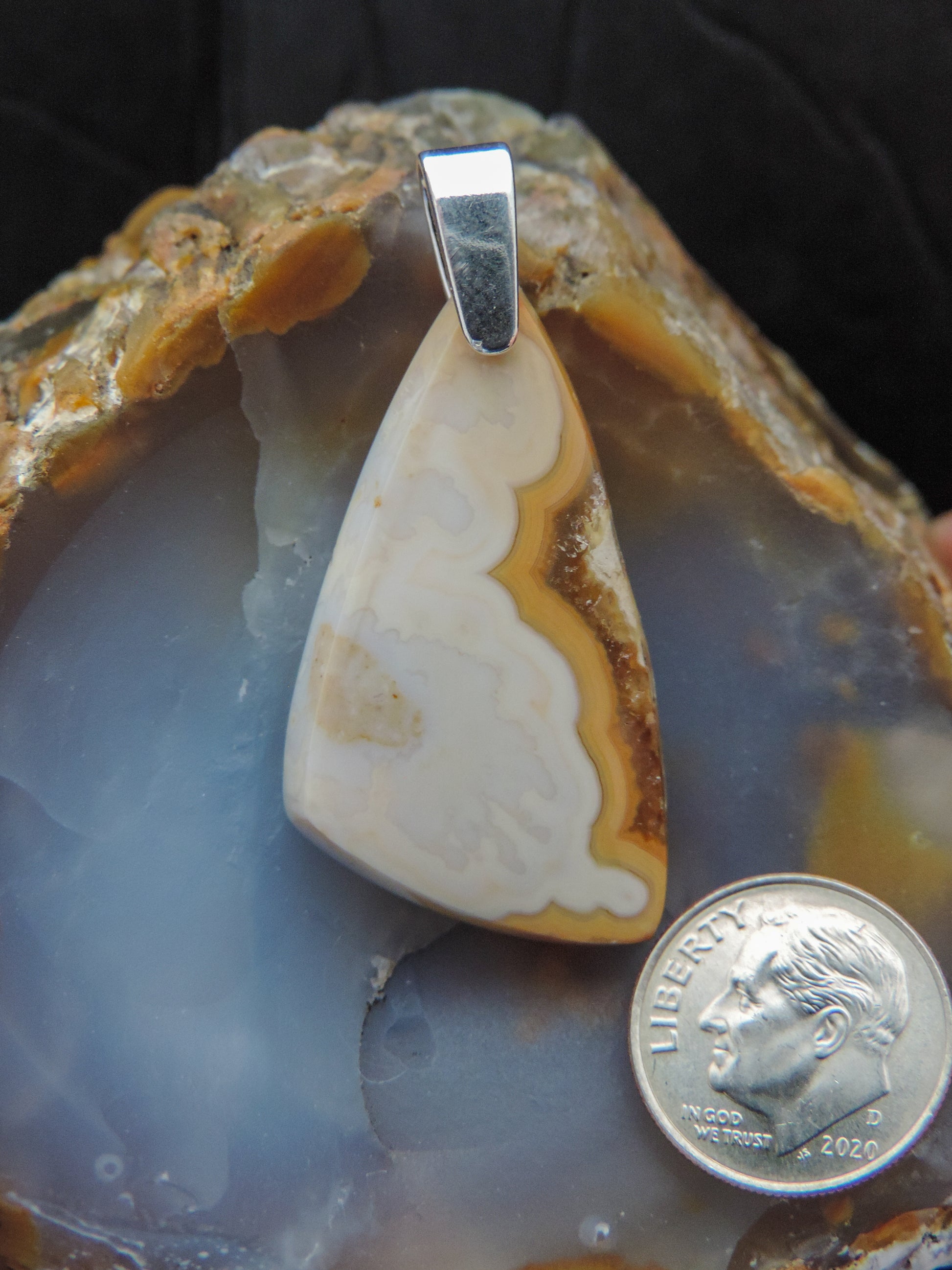 Brown Lace Agate & Sterling Silver Pendant