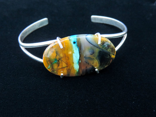 Indonesian Blue Opalized Wood & Sterling Silver Bracelet