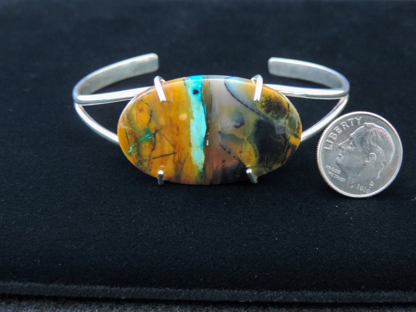 Indonesian Blue Opalized Wood & Sterling Silver Bracelet