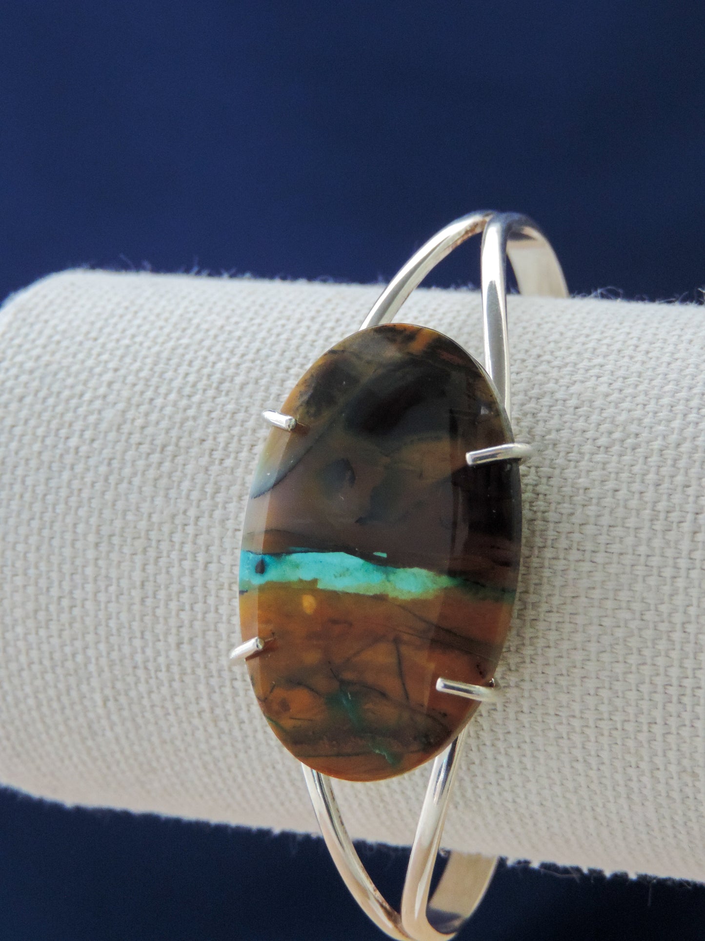 Indonesian Blue Opalized Wood & Sterling Silver Bracelet