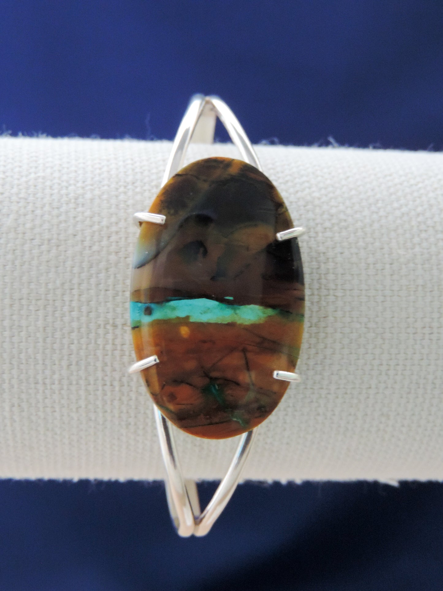 Indonesian Blue Opalized Wood & Sterling Silver Bracelet