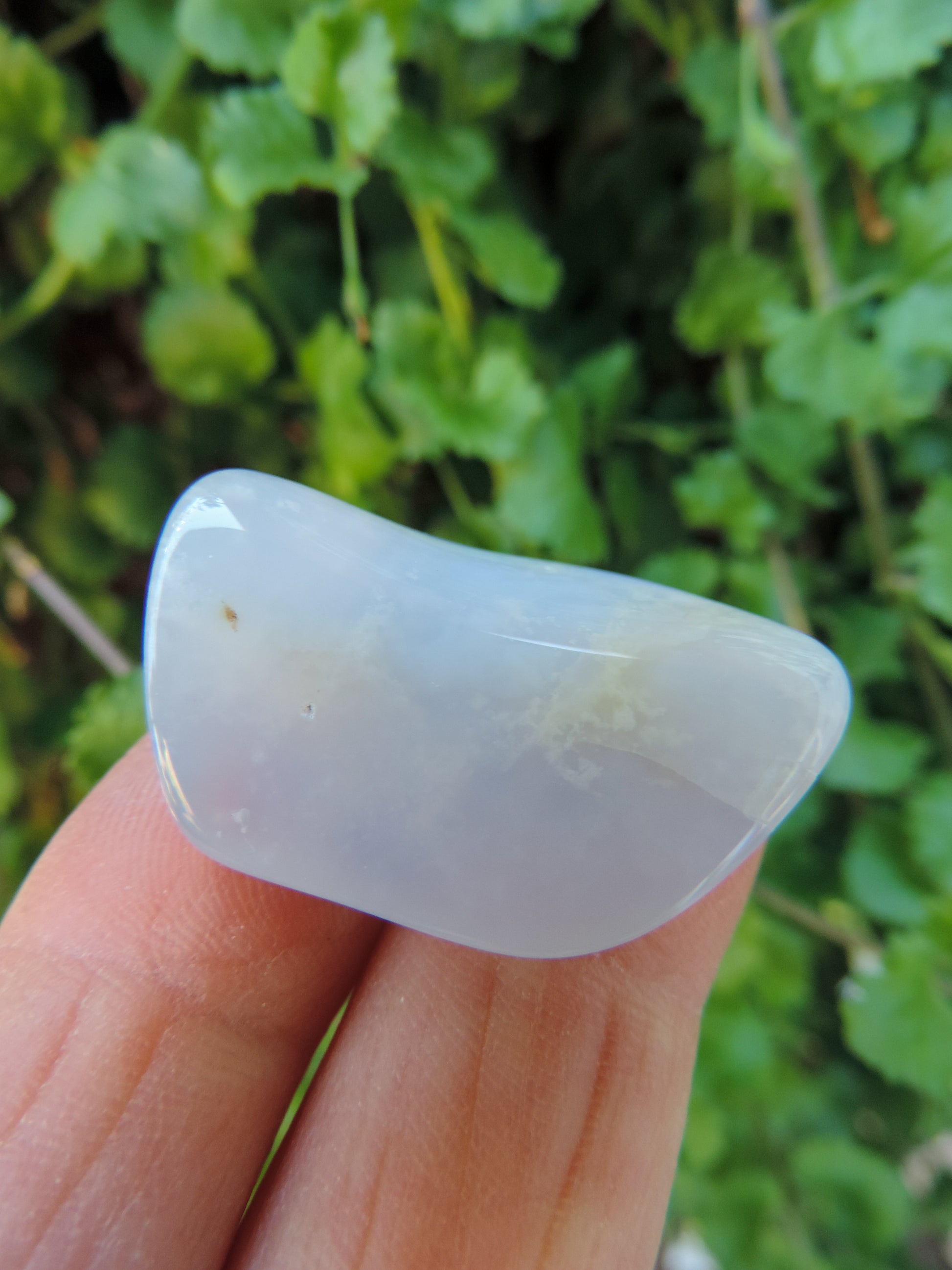 This Montana Madison Blue Agate worry stone is a unique semi-precious gemstone and is truly something special! To have and hold,  your worries seem to melt as you are lured into the fascinating mini blue world of beauty and wonder.