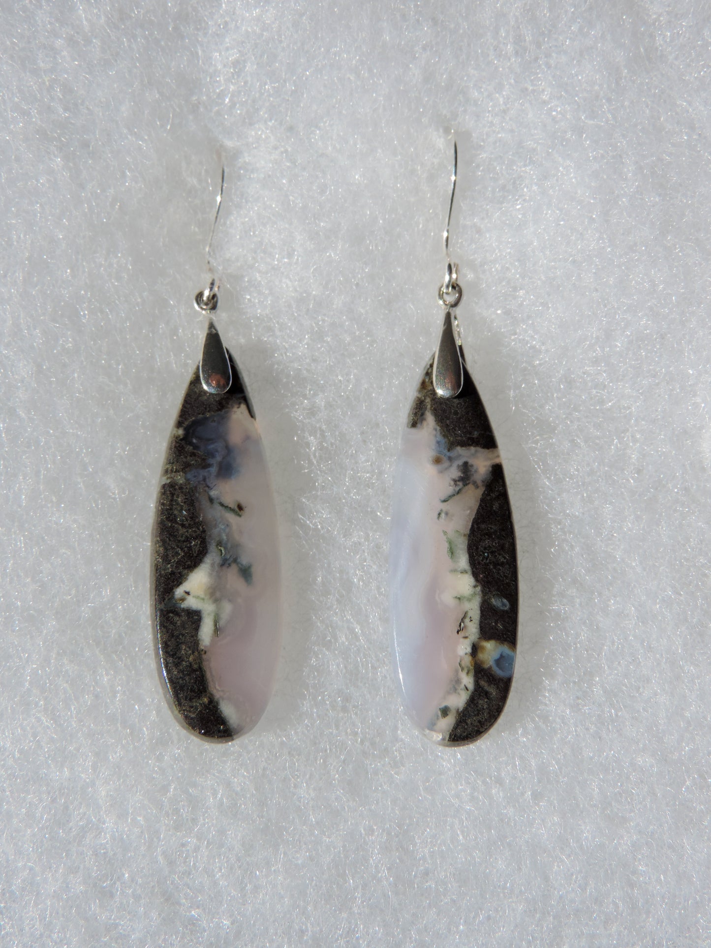 Purple Moss Agate & Sterling Silver Earrings.  Purple gemstones hold significant and powerful spiritual qualities.  Purple has been associated with wealth, passion, ambition, magic, awareness, mystery, tranquility, inspiration, understanding, calmness and wisdom to name a few.  Throughout history, the spiritual meanings