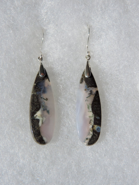 Purple Moss Agate & Sterling Silver Earrings.  Purple gemstones hold significant and powerful spiritual qualities.  Purple has been associated with wealth, passion, ambition, magic, awareness, mystery, tranquility, inspiration, understanding, calmness and wisdom to name a few.  Throughout history, the spiritual meanings