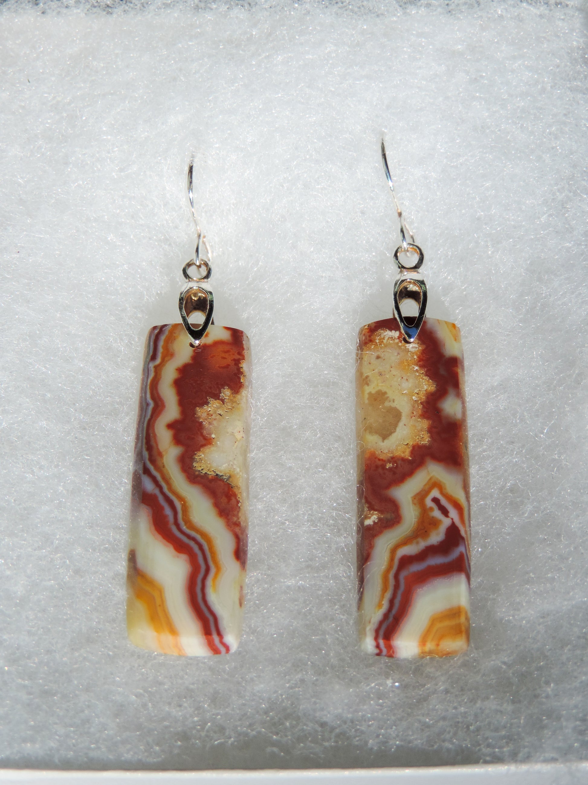 Lace Agate & Sterling Silver Earrings.  Indonesian Lace Agate earrings exhibit a wide variety of colors and amazing complexity.  No two agates are exactly alike, each one being a unique and beautiful creation