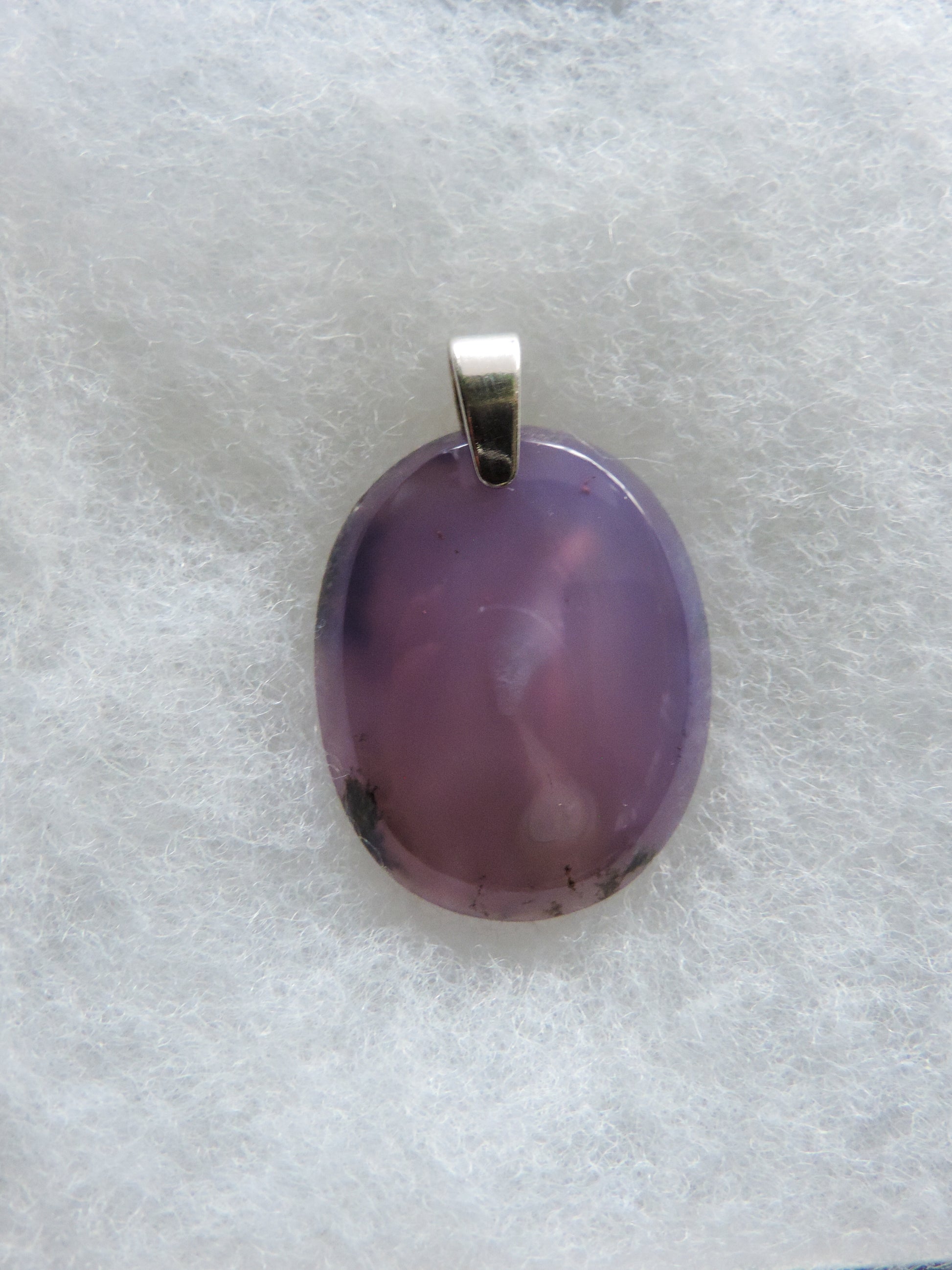 Purple Moss Agate & Sterling Silver Pendant.  Purple gemstones hold significant and powerful spiritual qualities.  Purple has been associated with wealth, passion, ambition, magic, awareness, mystery, tranquility, inspiration, understanding, calmness and wisdom to name a few. 