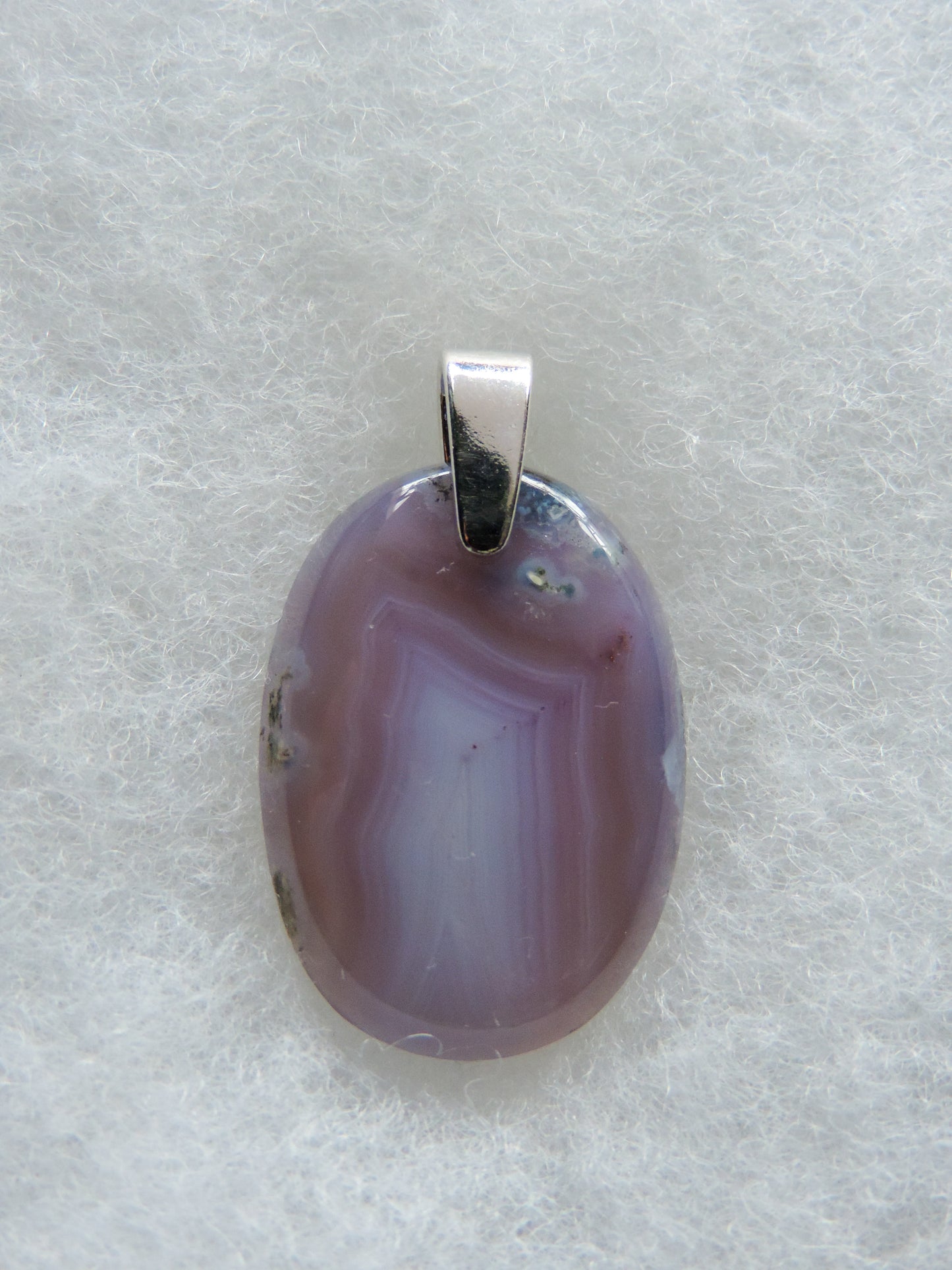 Purple Moss Agate & Sterling Silver Pendant.  Purple gemstones hold significant and powerful spiritual qualities.  Purple has been associated with wealth, passion, ambition, magic, awareness, mystery, tranquility, inspiration, understanding, calmness and wisdom to name a few.