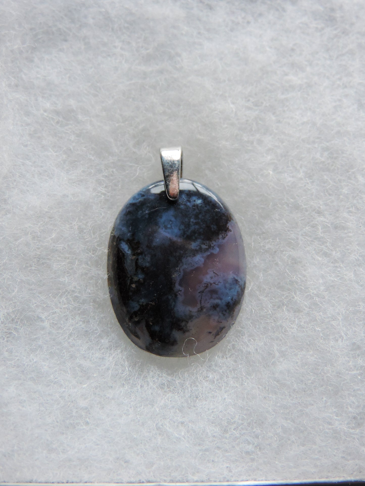 Purple Moss Agate & Sterling Silver Pendant.  Purple gemstones hold significant and powerful spiritual qualities.  Purple has been associated with wealth, passion, ambition, magic, awareness, mystery, tranquility, inspiration, understanding, calmness and wisdom to name a few. 