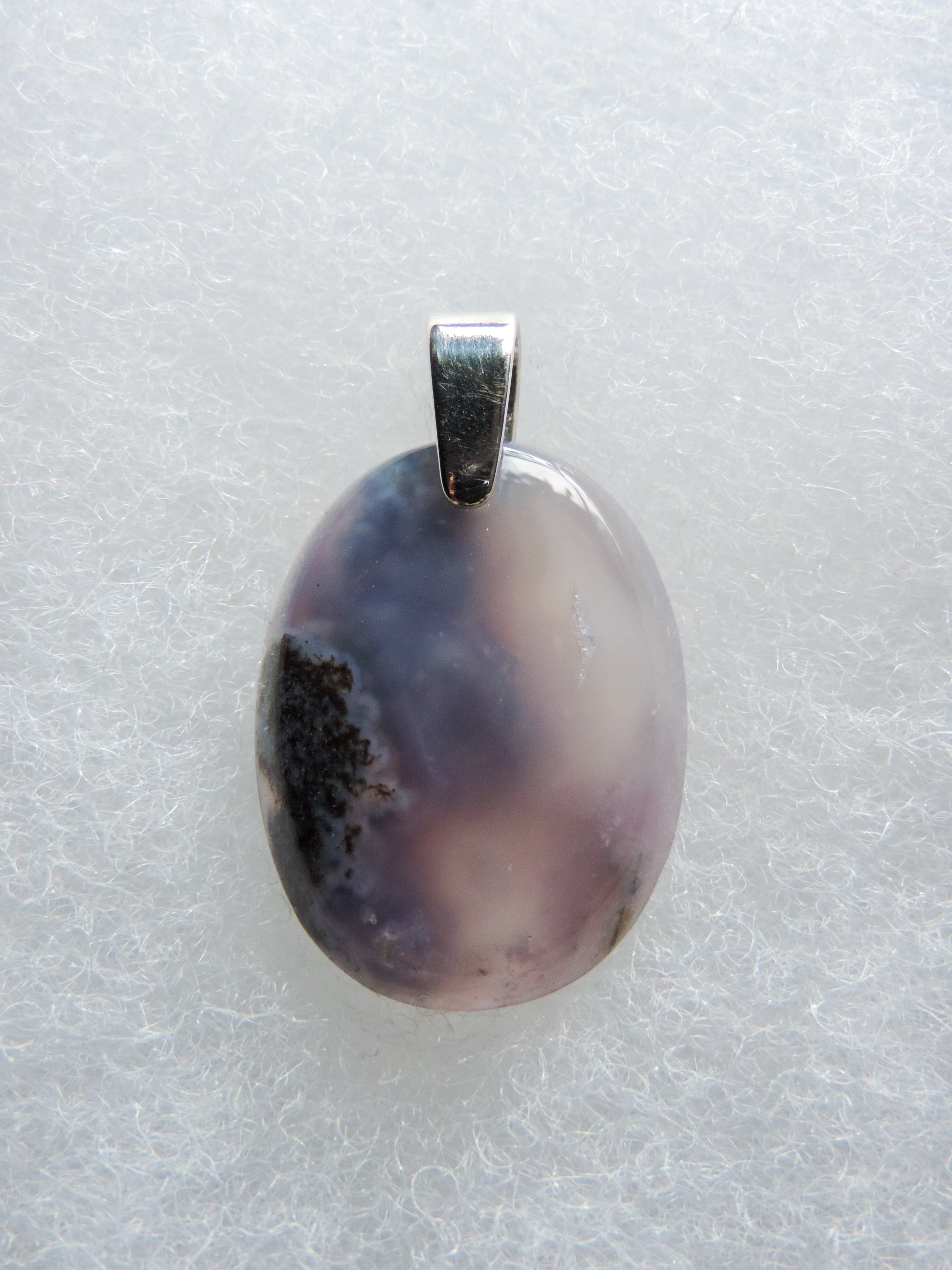 Purple Moss Agate & Sterling Silver Pendant.  Purple gemstones hold significant and powerful spiritual qualities.  Purple has been associated with wealth, passion, ambition, magic, awareness, mystery, tranquility, inspiration, understanding, calmness and wisdom to name a few. 