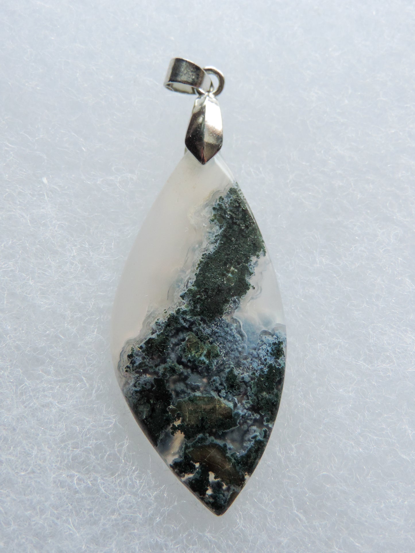 Green Moss Agate & Sterling Silver Pendant.  Green Moss Agate from West Java.  Indonesian Agates exhibit a wide variety of colors and amazing complexity.  