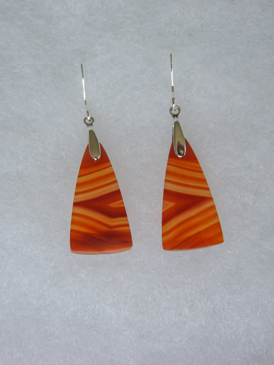 Carnelian Agate & Sterling Silver Earrings.  Indonesian Agates exhibit a wide variety of colors and amazing complexity.  No two agates are exactly alike, each one being a unique and beautiful creation!  