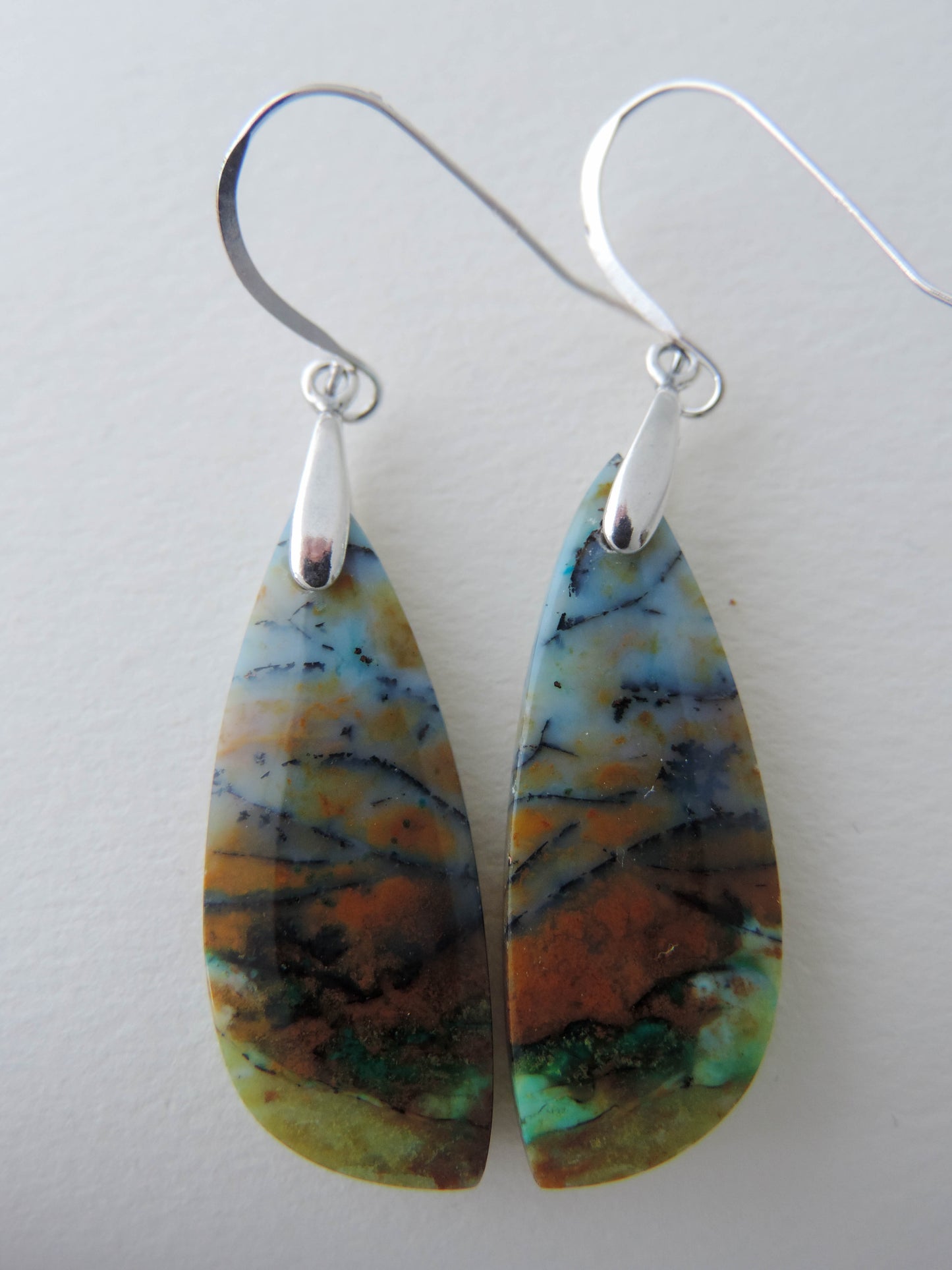 Indonesian Blue Opalized Wood & Sterling Silver Earrings