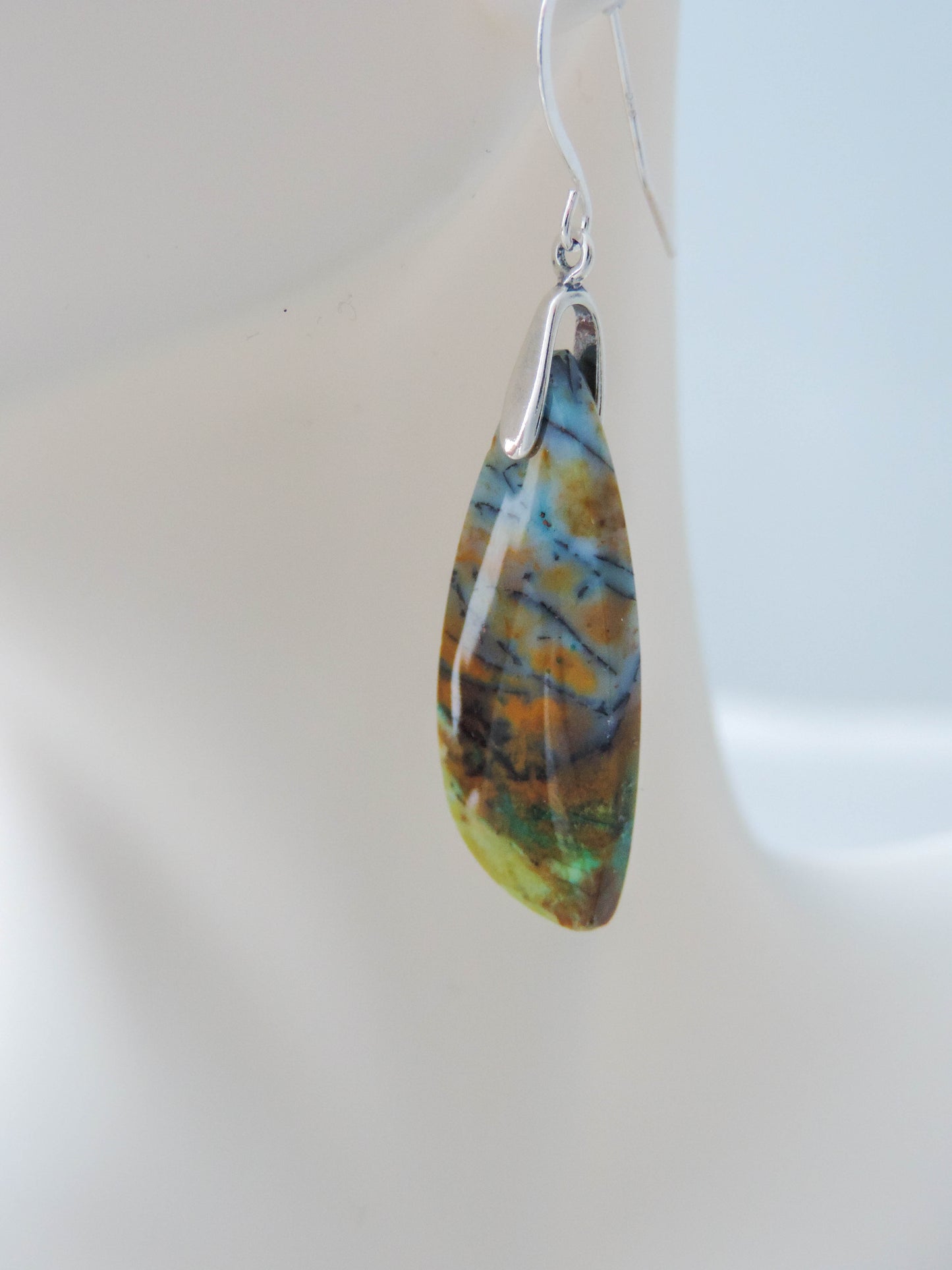 Indonesian Blue Opalized Wood & Sterling Silver Earrings