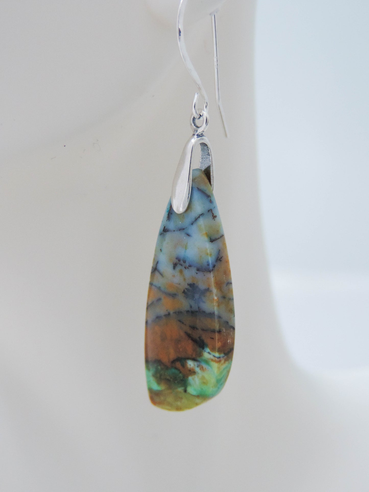 Indonesian Blue Opalized Wood & Sterling Silver Earrings