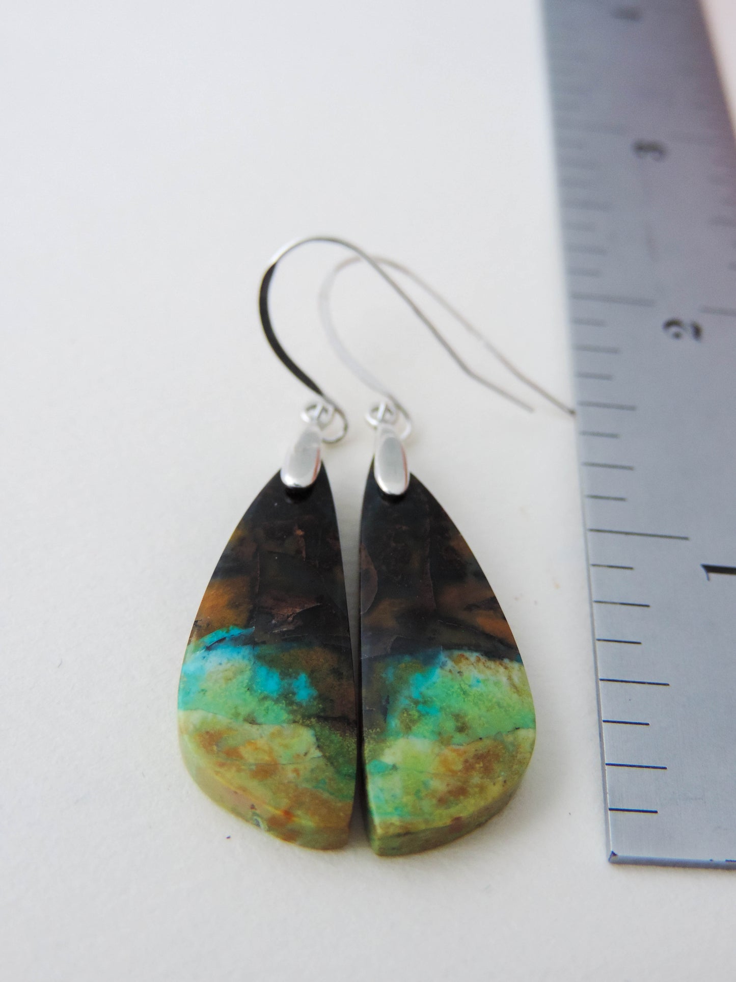 Indonesian Blue Opalized Wood & Sterling Silver Earrings