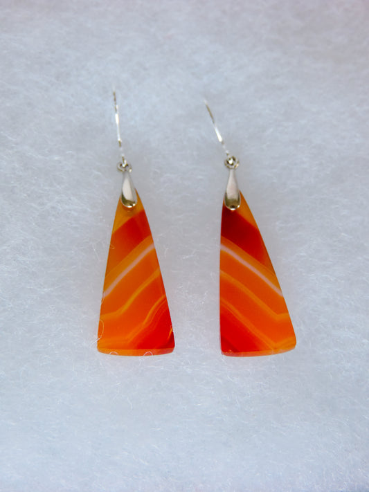 Carnelian Agate & Sterling Silver Earrings.  Indonesian Agates exhibit a wide variety of colors and amazing complexity.  No two agates are exactly alike, each one being a unique and beautiful creation!  