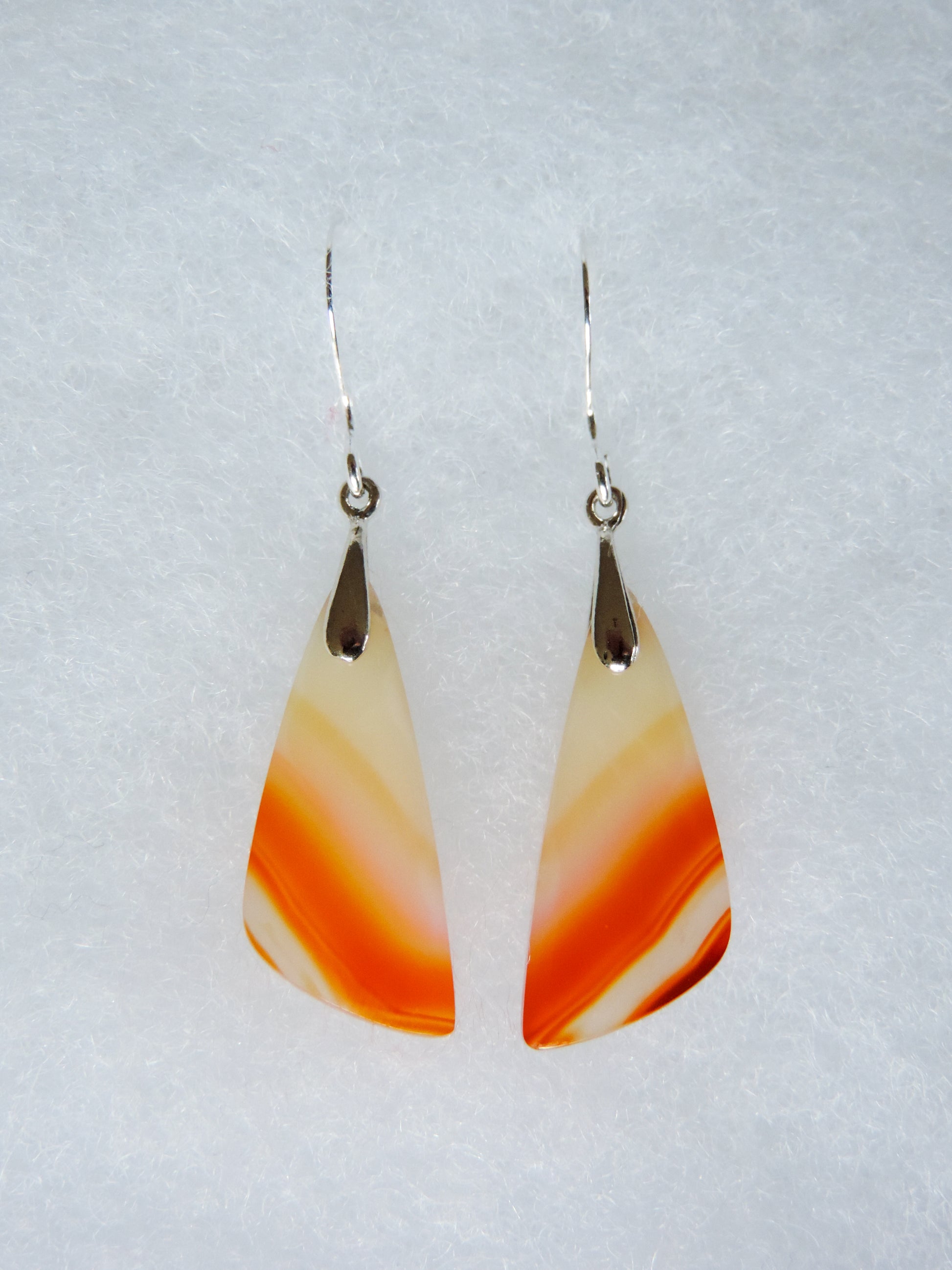 Carnelian Agate & Sterling Silver Earrings.  Indonesian Agates exhibit a wide variety of colors and amazing complexity.  No two agates are exactly alike, each one being a unique and beautiful creation!  