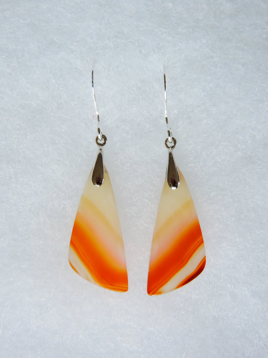 Carnelian Agate & Sterling Silver Earrings.  Indonesian Agates exhibit a wide variety of colors and amazing complexity.  No two agates are exactly alike, each one being a unique and beautiful creation!  