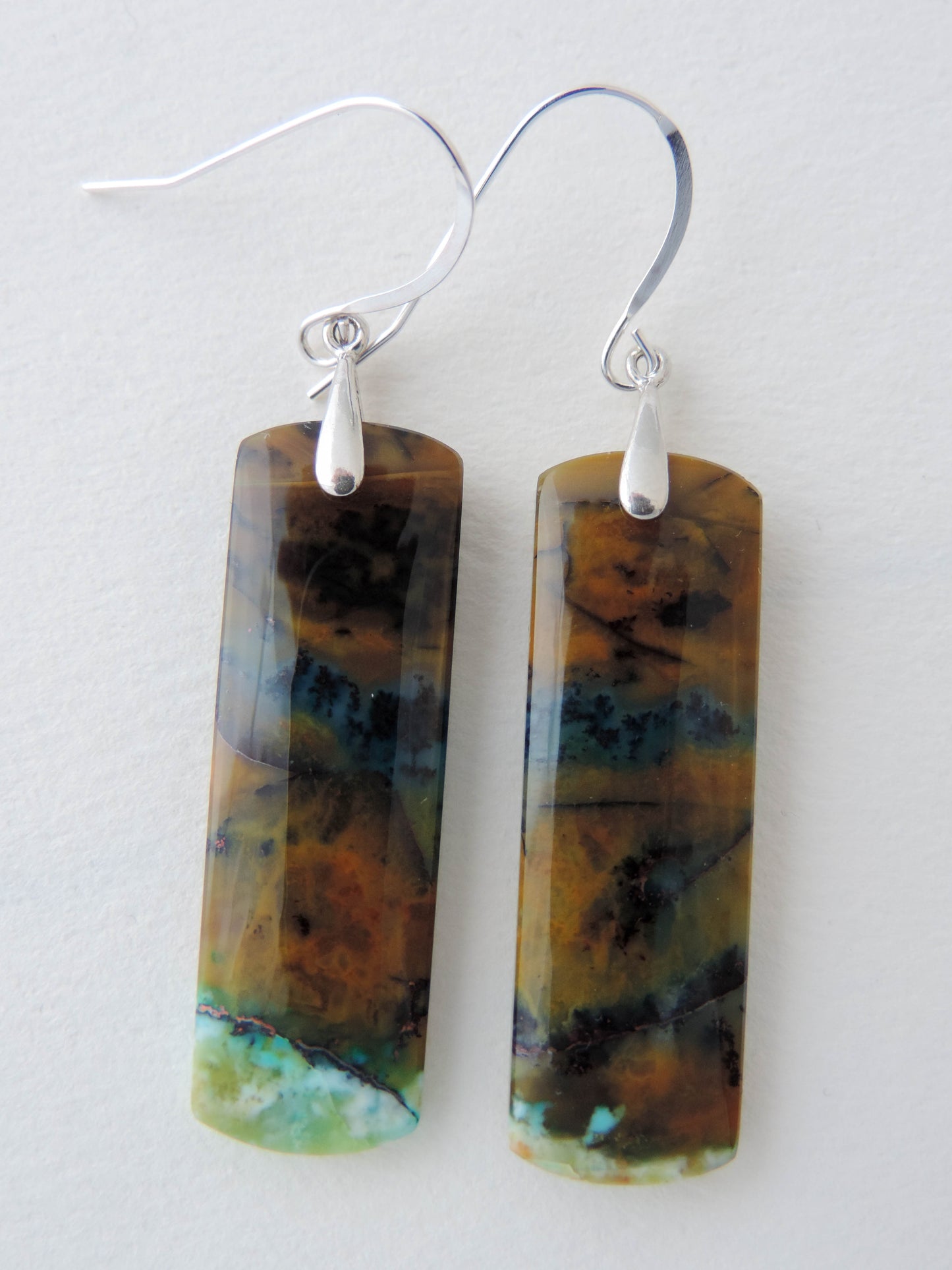 Indonesian Blue Opalized Wood & Sterling Silver Earrings