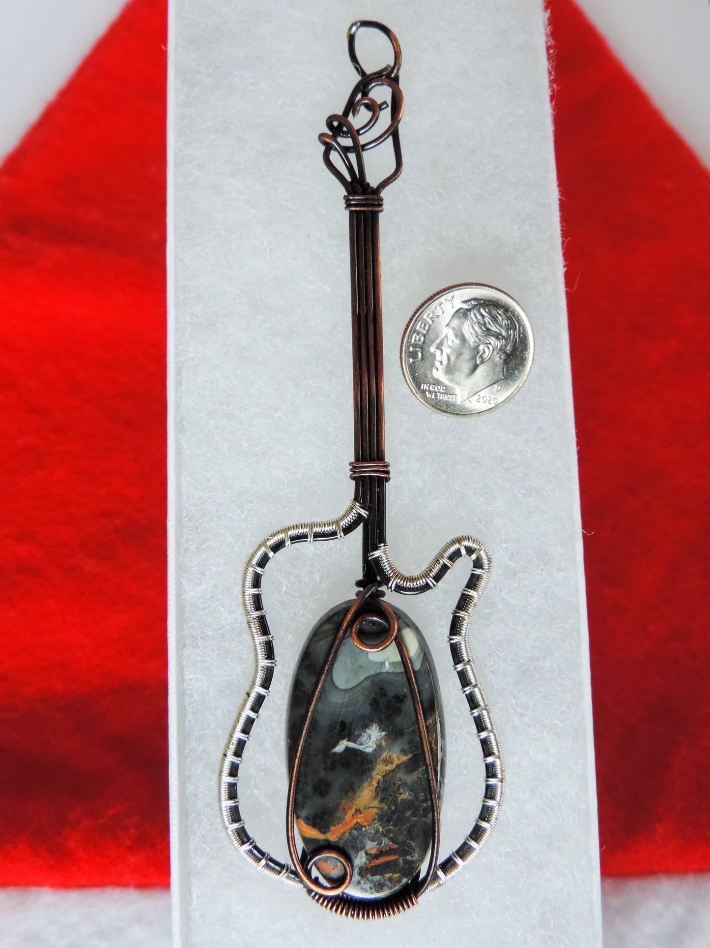 Bloodstone and Mixed Metals Guitar Pendant