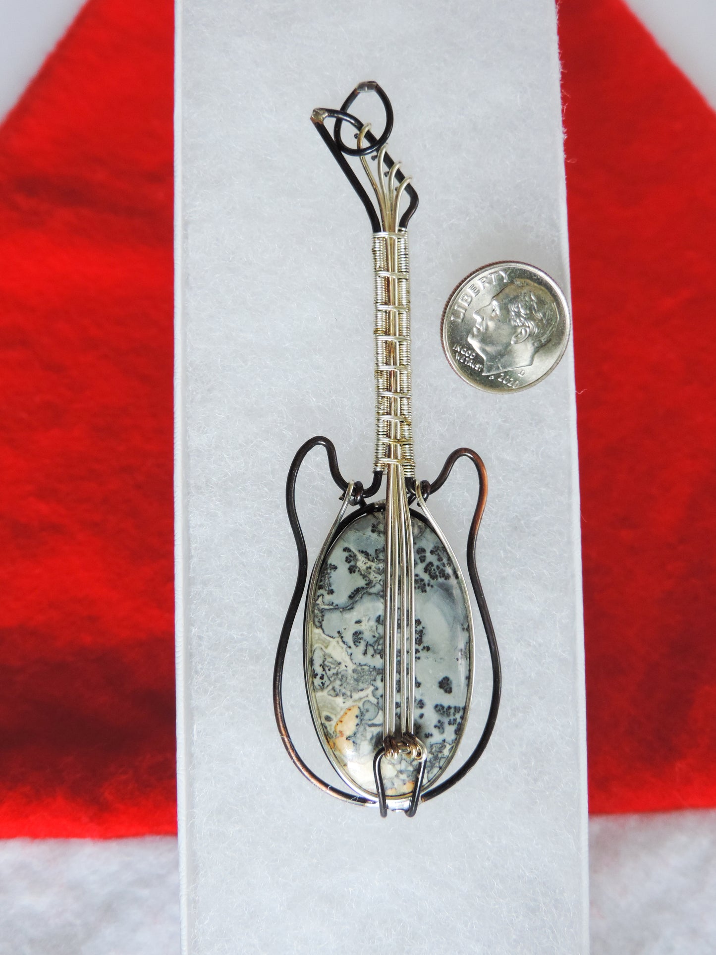 Moss Agate and Mixed Metals Guitar Pendant