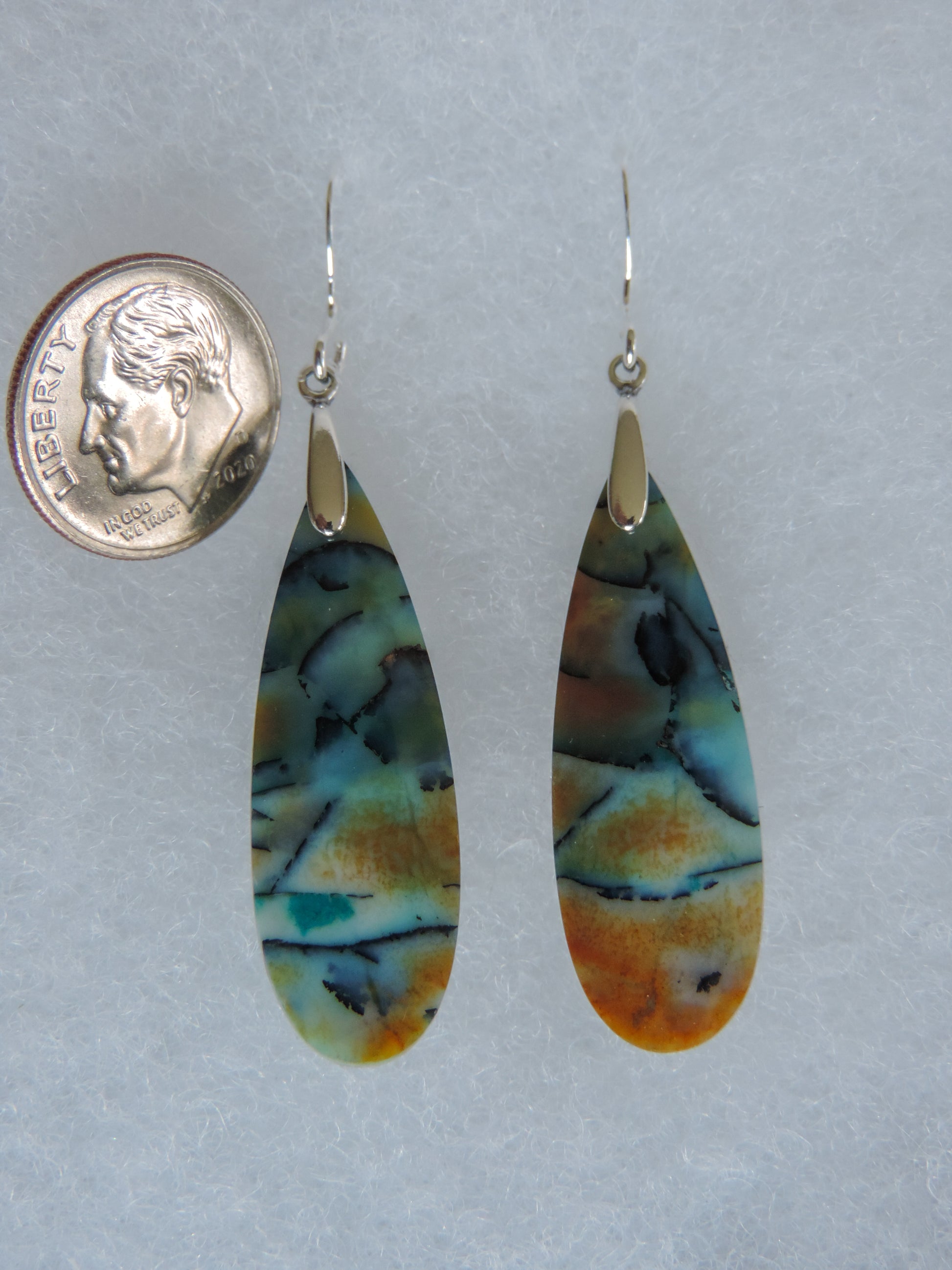 Indonesian Blue Opalized Wood & Sterling Silver Earrings.  Feel treasured when you wear these earrings!  Extremely rare and lovely, Indonesian Blue Opalized Wood is a cherished material used by lapidary artists for creating stunning pieces of jewelry.  