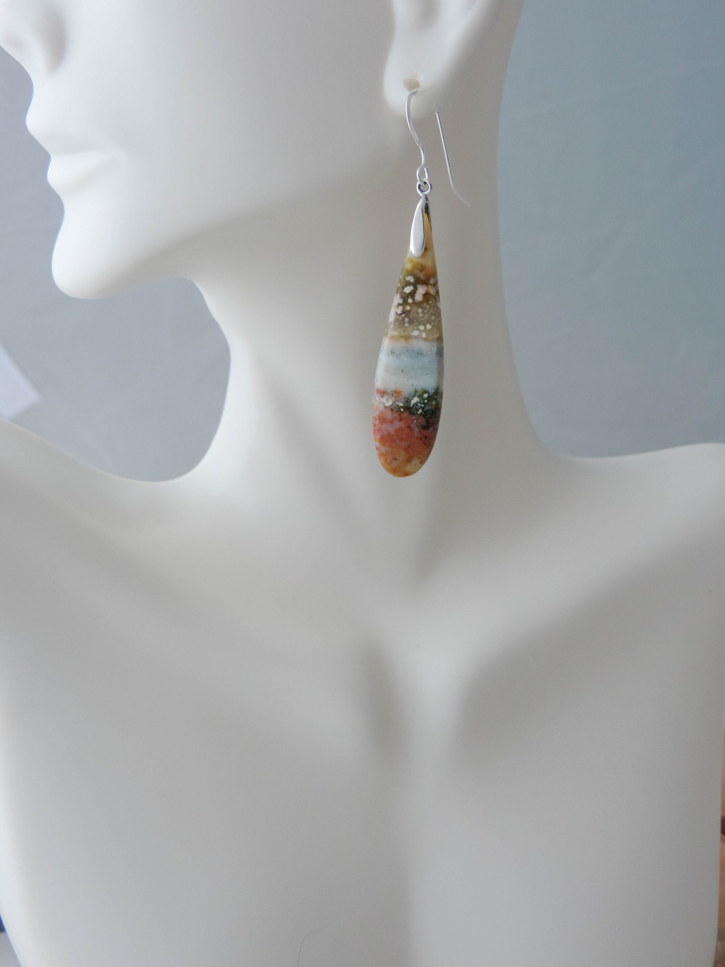 Indonesian River Jasper Earrings with Sterling Silver, hand crafted one of a kind party poppers!! Great gift for your favorite friend!! Jasper is an opaque variety of chalcedony (agate), and comes in a multitude of colors with unique patterns and habits.  Like agate, the names of various jaspers come from their color, their pattern, or from a place name, such as Indonesian River Jasper.  Pick your favorites earrings and enjoy!     The bail and earring wire are authentic 925 sterling silver.