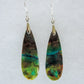 Over thousands of years, the woods’ organic material was replaced with opaline silica rich in copper, iron and manganese minerals.  These rich minerals are responsible for the amazing colors in the stone.  The bail and earring wires are authentic 925 sterling silver. 