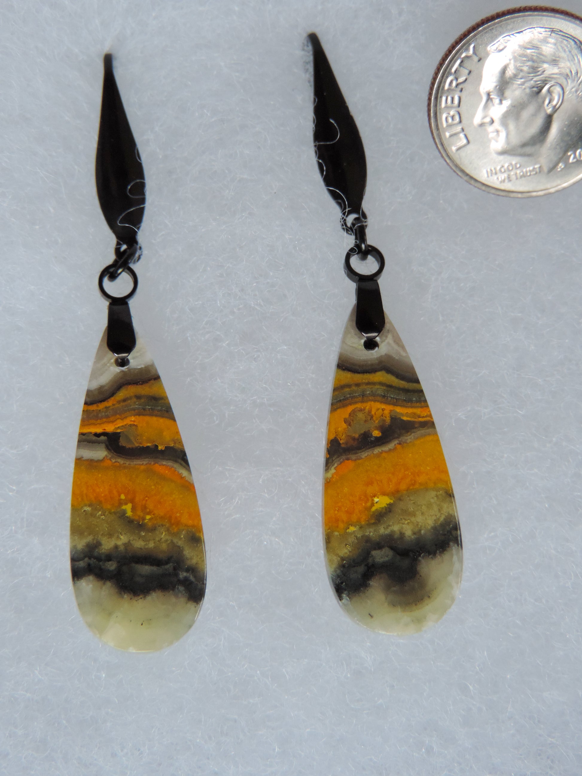 Your Bumblebee Jasper Earrings will be shipped the same day in most cases, or the next day at the latest, Monday through Friday.  Orders will be shipped first class USPS, which normally takes 2-3 days in the U.S.   If your jewelry earrings arrive damaged or you are dissatisfied, please contact us upon receipt of item.