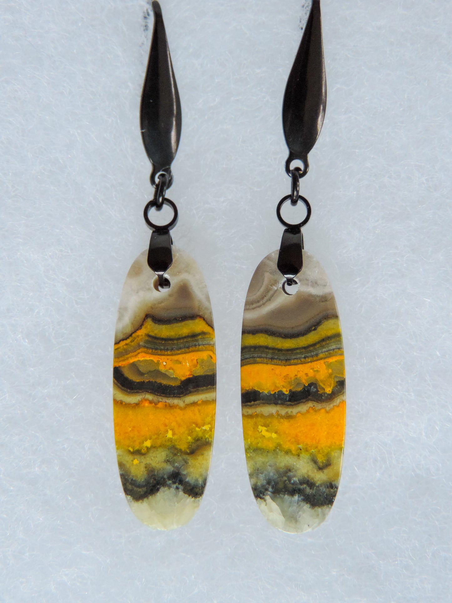 Bee the buzz when you wear these fun Bumblebee Jasper Earrings!  Bumblebee Jasper is named for its yellow, white, orange and black colored banding which resembles a common bumblebee. 