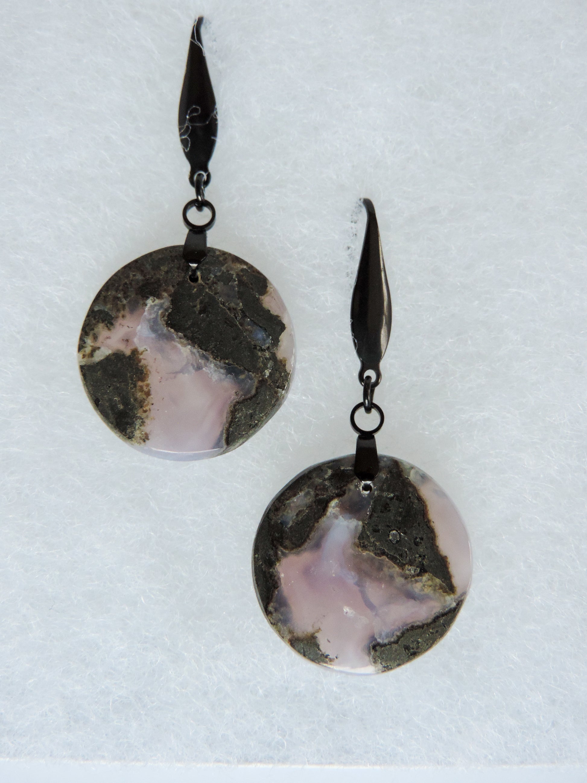 Wear some Indonesian Purple Moss Agate Earrings today!  This stone is a natural color, no dyes or heat treatment have been used.  It was photographed without filters in natural light; however, slight color variations may occur due to digitization.  