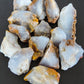 Madison Blue Agate bundle.   Known as the Treasure State, Montana’s landscape is an abundant resource for precious and semi-precious stones.  One of the semi-precious stones, Madison Blue Agate, is featured in this group.  This rare stone is hand collected on private land in the mountains of Montana.  These natural unrefined stones can have nooks and crannies, inclusions, or small cracks, these distinguishing features lend character to the piece.