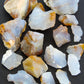 Madison Blue Agate bundle.   Known as the Treasure State, Montana’s landscape is an abundant resource for precious and semi-precious stones.  One of the semi-precious stones, Madison Blue Agate, is featured in this group.  This rare stone is hand collected on private land in the mountains of Montana.  These natural unrefined stones can have nooks and crannies, inclusions, or small cracks, these distinguishing features lend character to the piece.