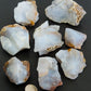 Madison Blue Agate bundle.   Known as the Treasure State, Montana’s landscape is an abundant resource for precious and semi-precious stones.  One of the semi-precious stones, Madison Blue Agate, is featured in this group.  This rare stone is hand collected on private land in the mountains of Montana.  These natural unrefined stones can have nooks and crannies, inclusions, or small cracks, these distinguishing features lend character to the piece.
