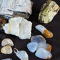 6 medium madison blue agate (polished) $10.99  8 small madison blue agate (polished) $10.99  12 extra small madison blue agate (polished) $10.99  1 madison blue agate key chain (large) $11.99  Quartz Crystals... 1 double point cluster and three single points, $7.50  Total Value - $161.94 Sale Price - $121.46